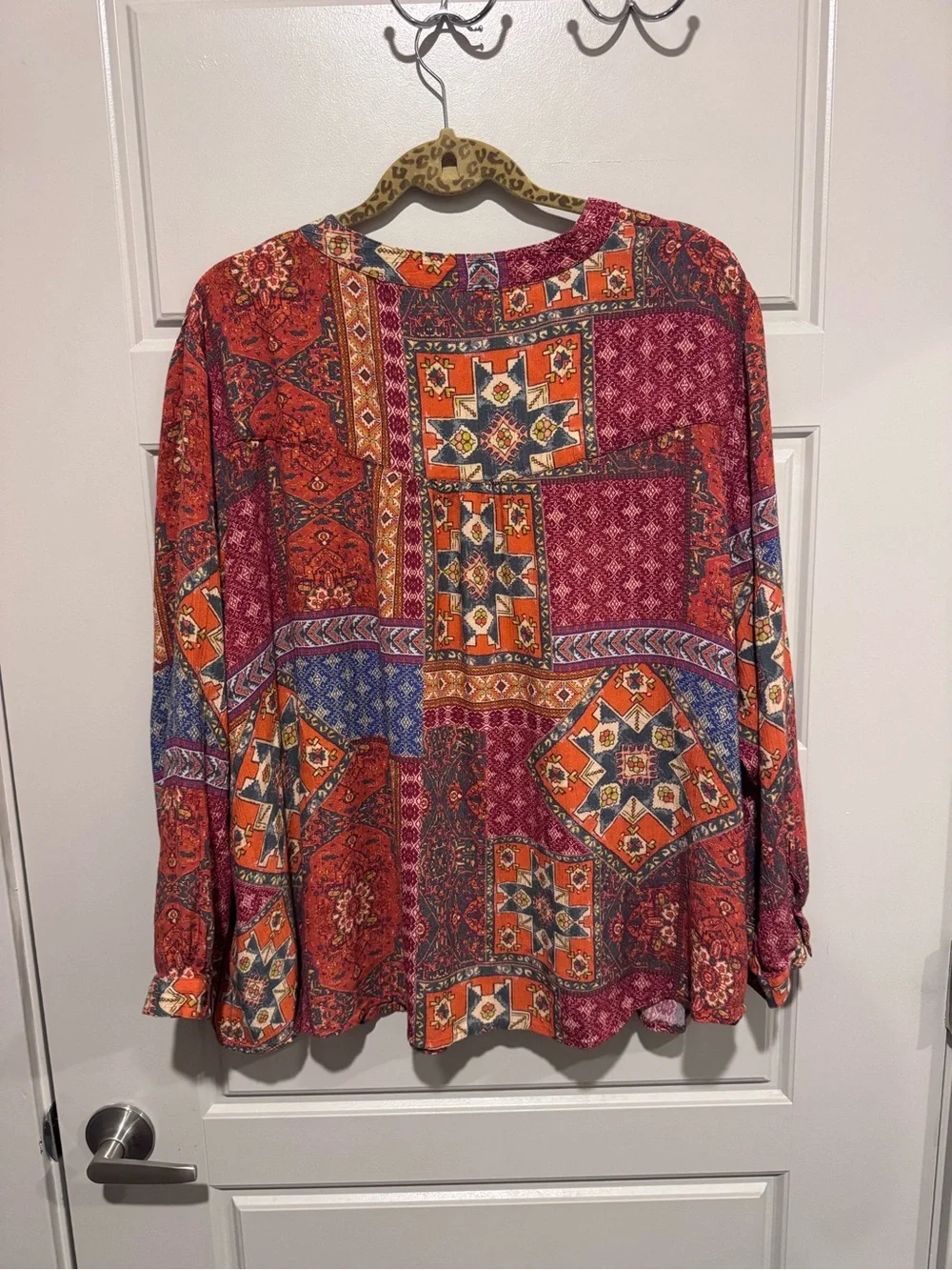 Coldwater Creek Red Orange Patchwork Button-Front Top Boho 3X - Picture 3 of 3